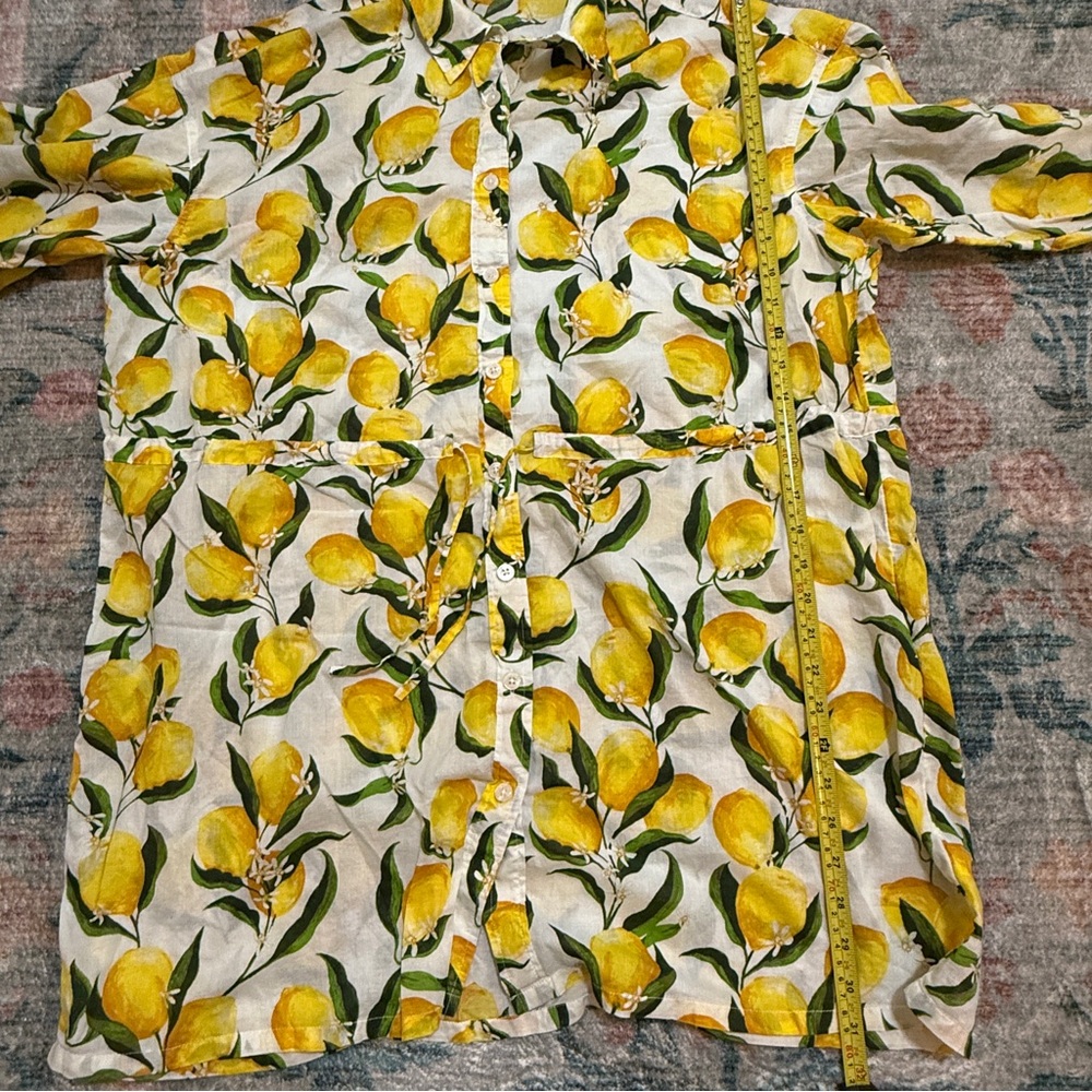 J Crew Cinch Waist Shirt Dress in Lemon Print Limoncello Voile Button-Up Dress - Picture 10 of 15
